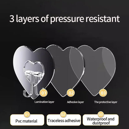 Heart Shape Transparent Hooks Self Adhesive Hanger