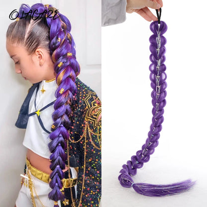 Braided Purple Hair Ponytail with Tinsel Shiny Extension 32"