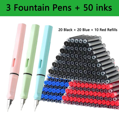 Fountain Pen Replaceable Ink Set Extra Fine Calligraphy Pens 53Pcs