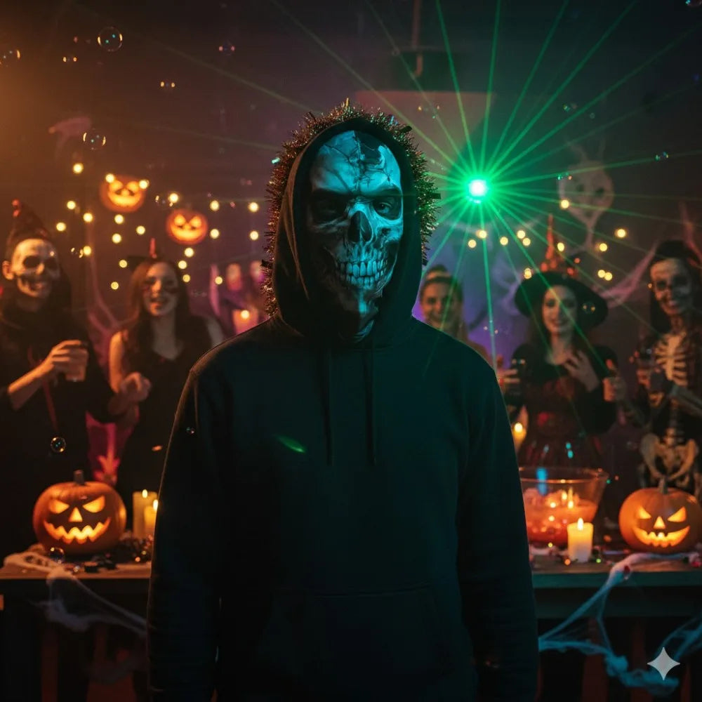 3D Realistic Skull Mask with Elastic Breathable Mesh Headband Comfortable Halloween Costume Accessory Horror Theme for Cosplayer
