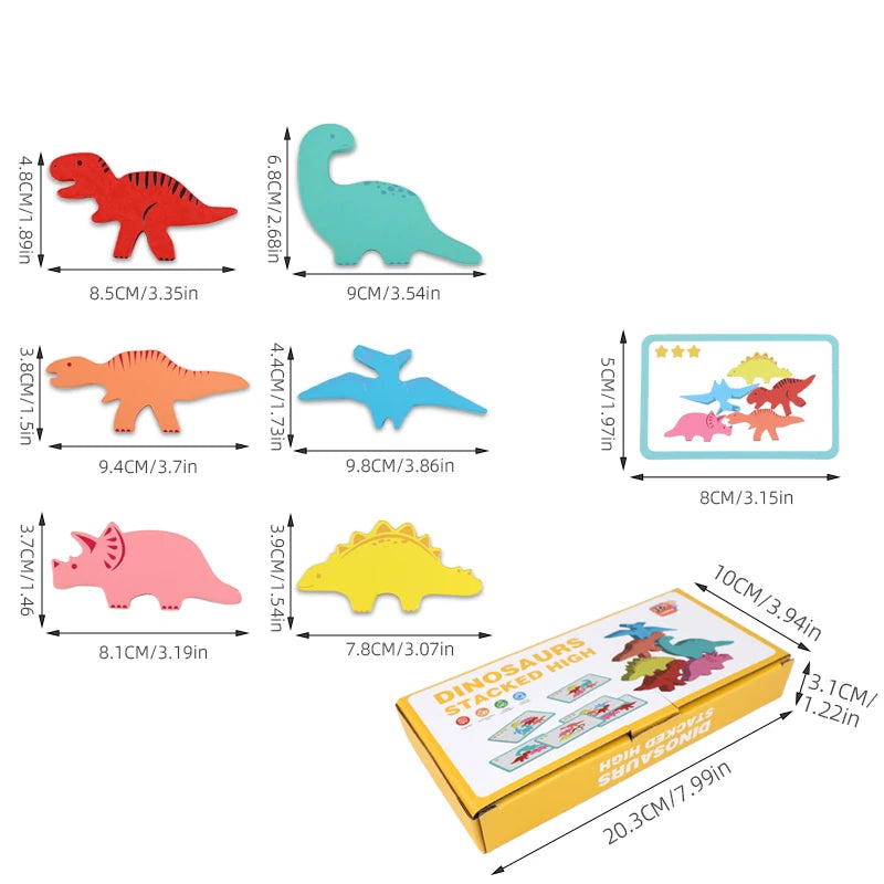 Wooden Balance Blocks Dinosaur Stacking Board Game