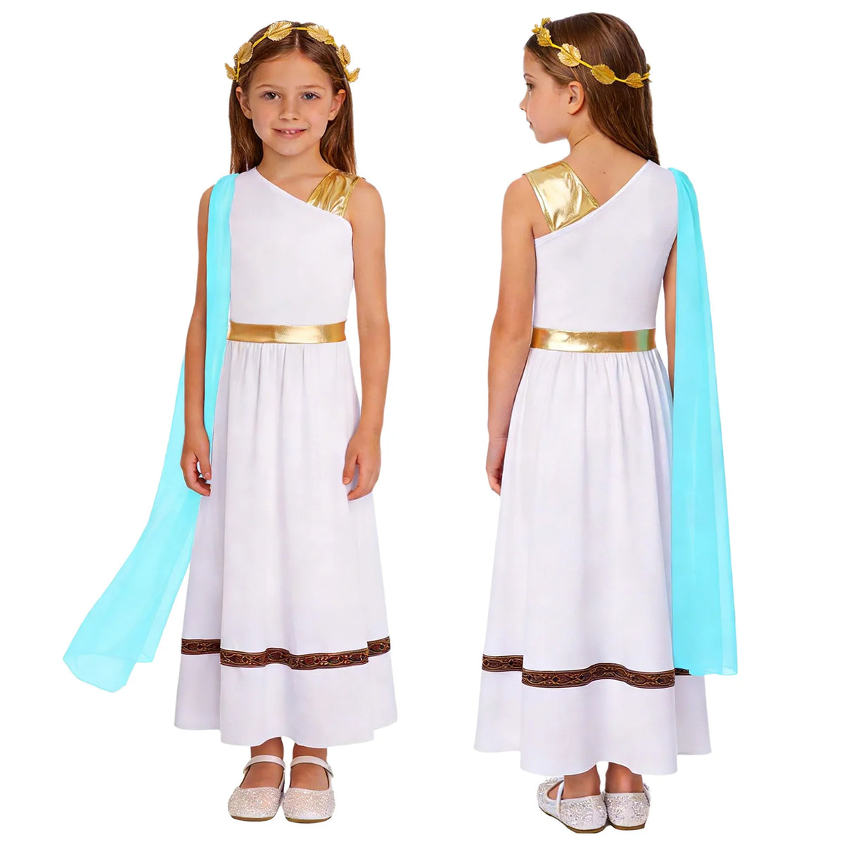 Girls Halloween Carnival Ancient Greek Roman Athena Goddesses Princess Queen Costume Greece Beauty Toga Worship Choir Dress Robe