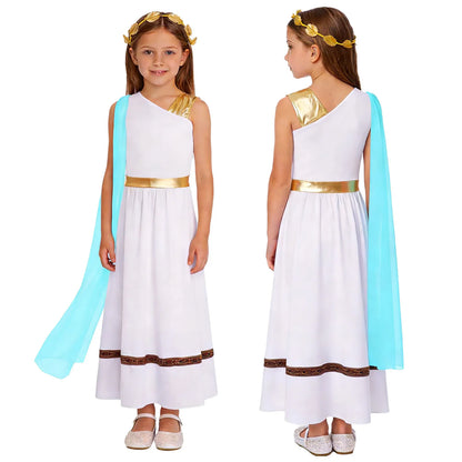 Girls Halloween Carnival Ancient Greek Roman Athena Goddesses Princess Queen Costume Greece Beauty Toga Worship Choir Dress Robe