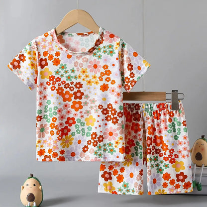 Children Bear Print Pajamas Set Toddler Summer Lounge