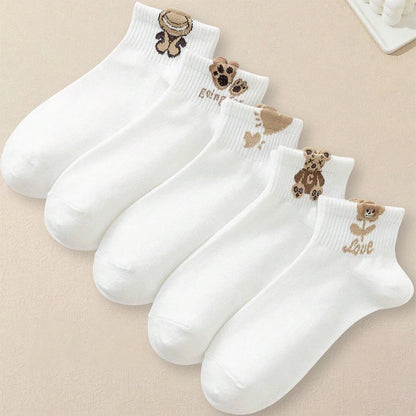 Cartoon Teddy Bear Patterned Ankle Socks Women Casual