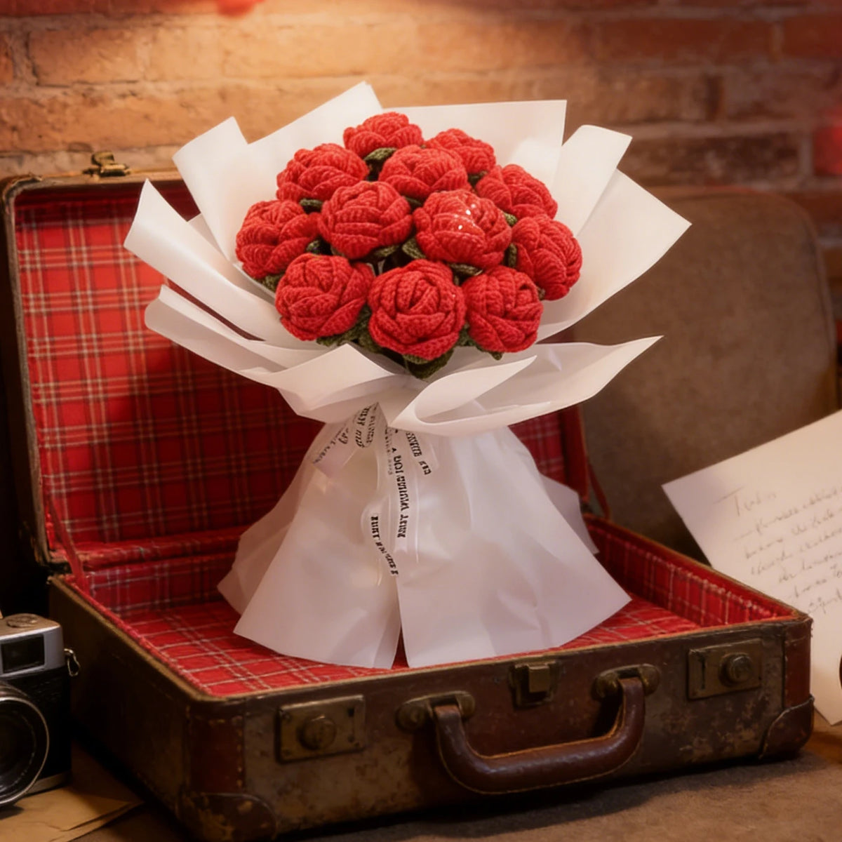 Artificial Flower Handmade Crochet Yarn Rose Wedding Bouquet