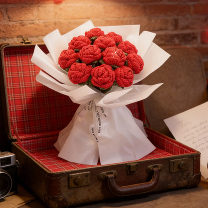 Artificial Flower Handmade Crochet Yarn Rose Wedding Bouquet