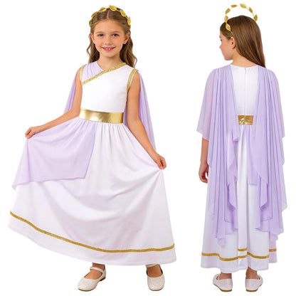 Girls Halloween Carnival Ancient Greek Roman Athena Goddesses Princess Queen Costume Greece Beauty Toga Worship Choir Dress Robe