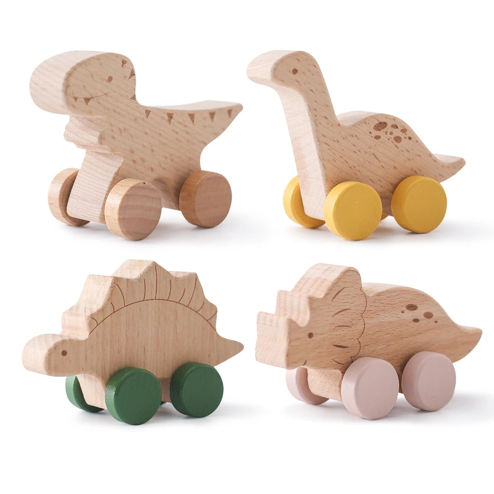 Wooden Baby Car Toy Dinosaur Teething Toy for Toddlers
