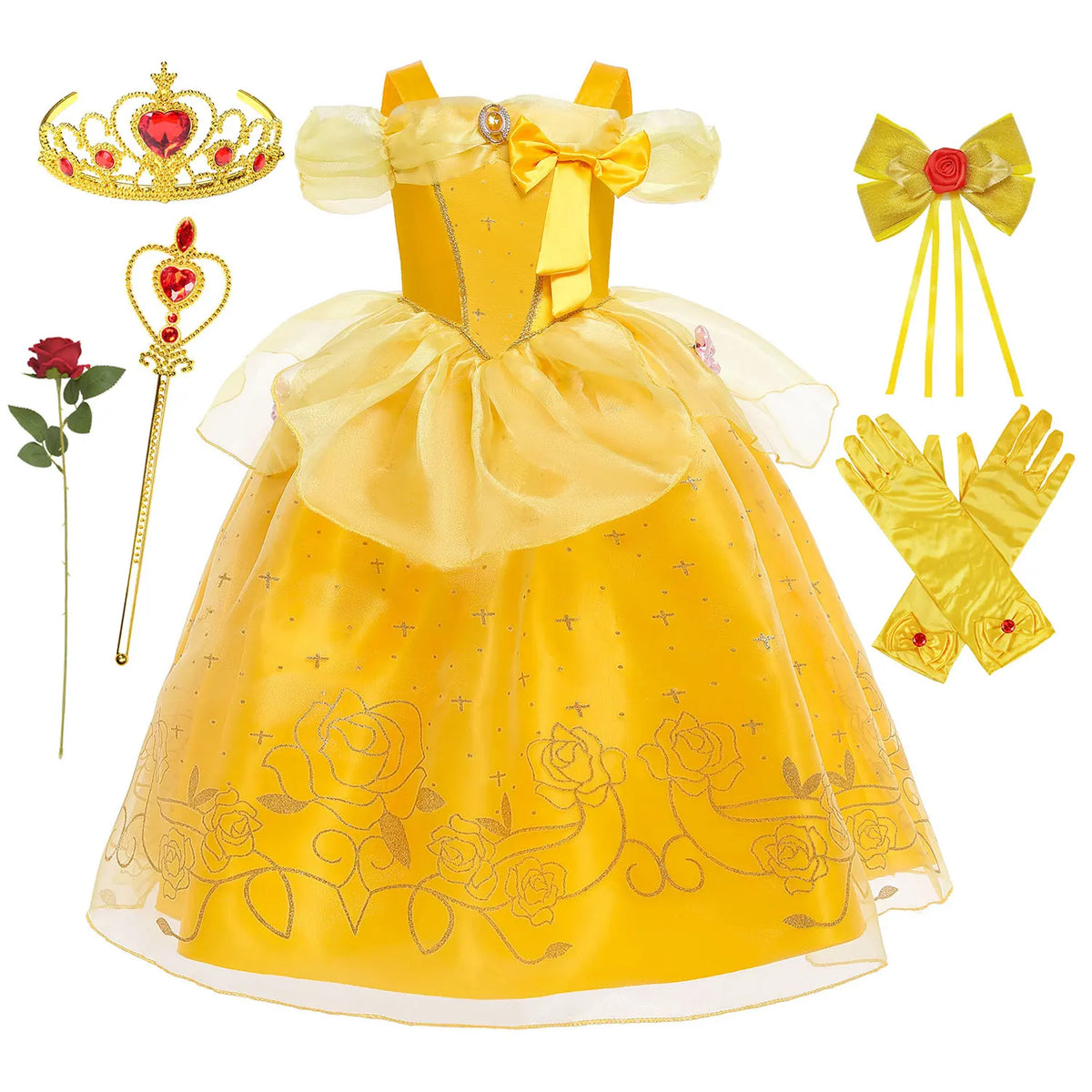 Yellow Princess Halloween Cosplay Dress Kids Carnival Gown