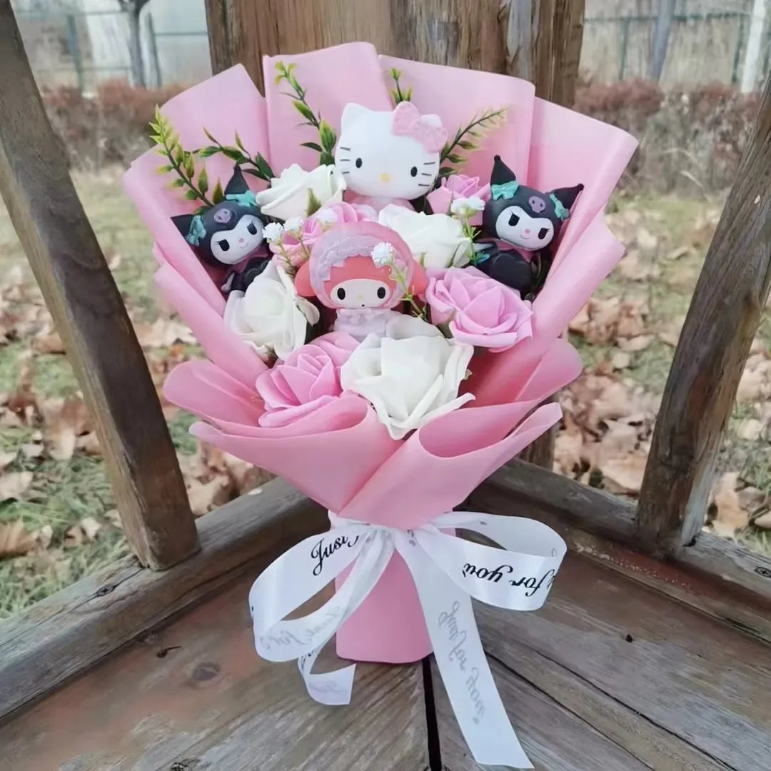Cartoon Plush Flower Bouquet Artificial Rose Doll Gift