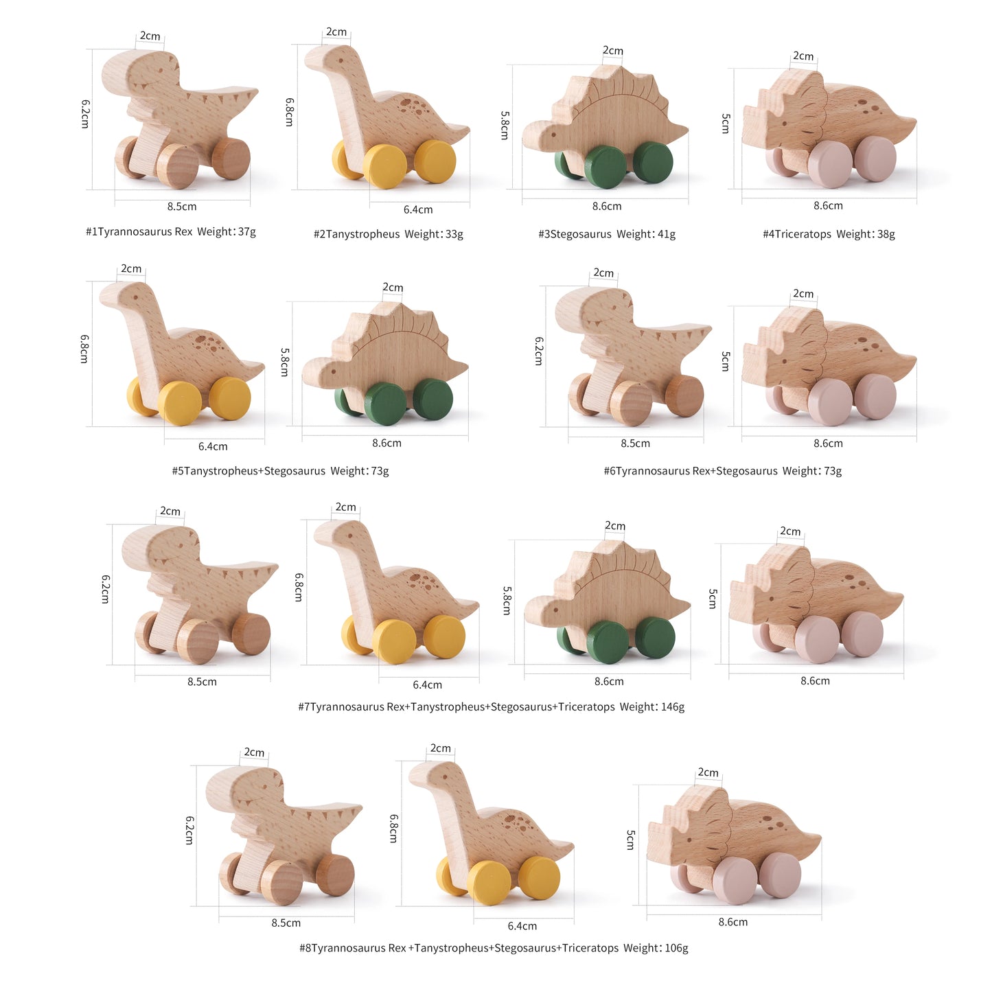 Wooden Baby Car Toy Dinosaur Teething Toy for Toddlers