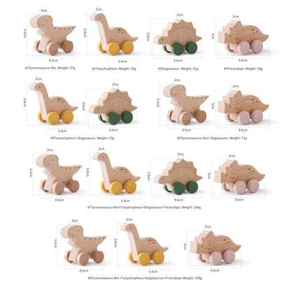 Wooden Baby Car Toy Dinosaur Teething Toy for Toddlers