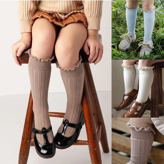 Ruffle Girls Knee High Socks Baby Lace Flower School Uniform