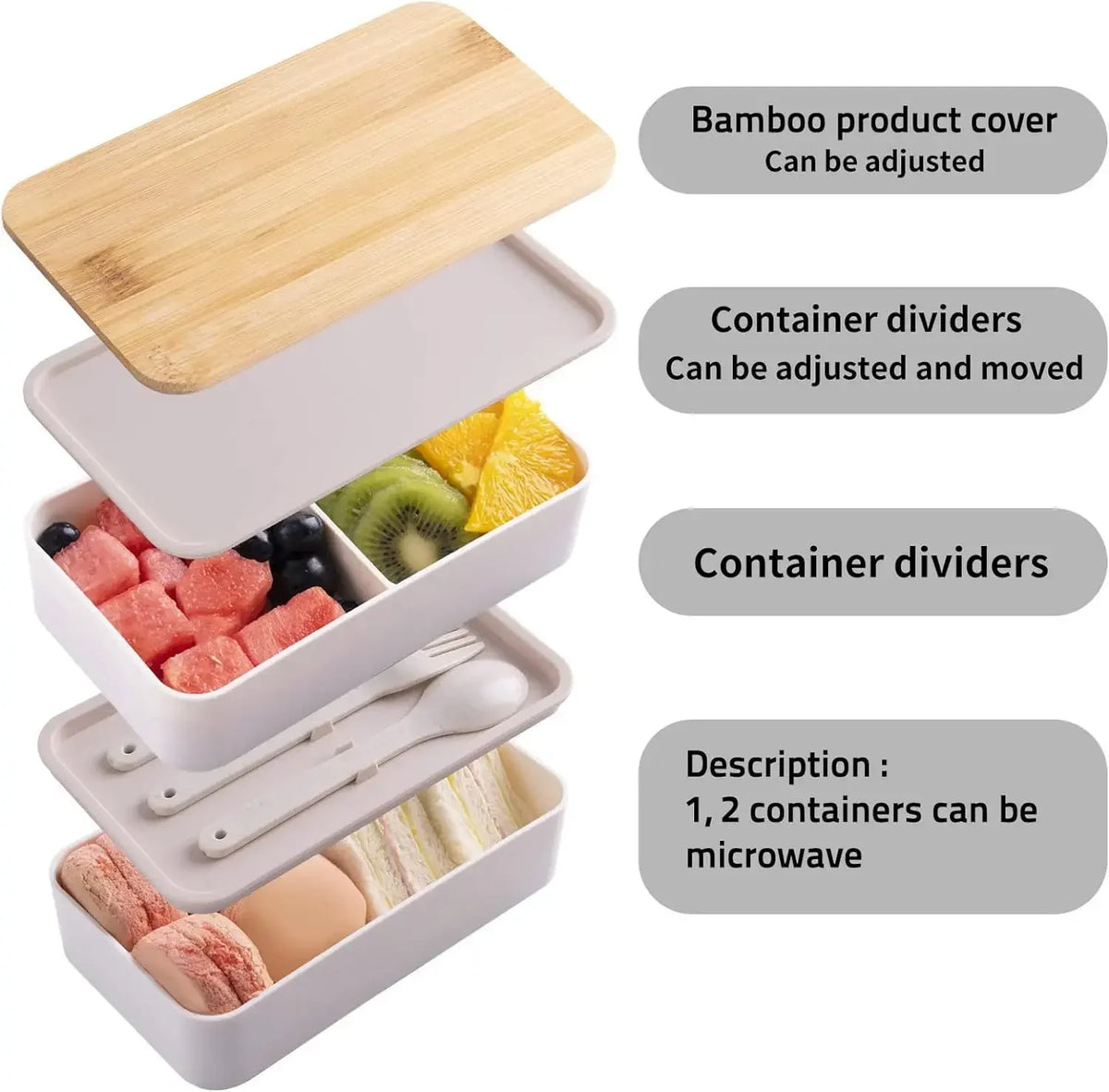 2 Tier Stackable Bento Lunch Box Leakproof Food Container Set Utensils