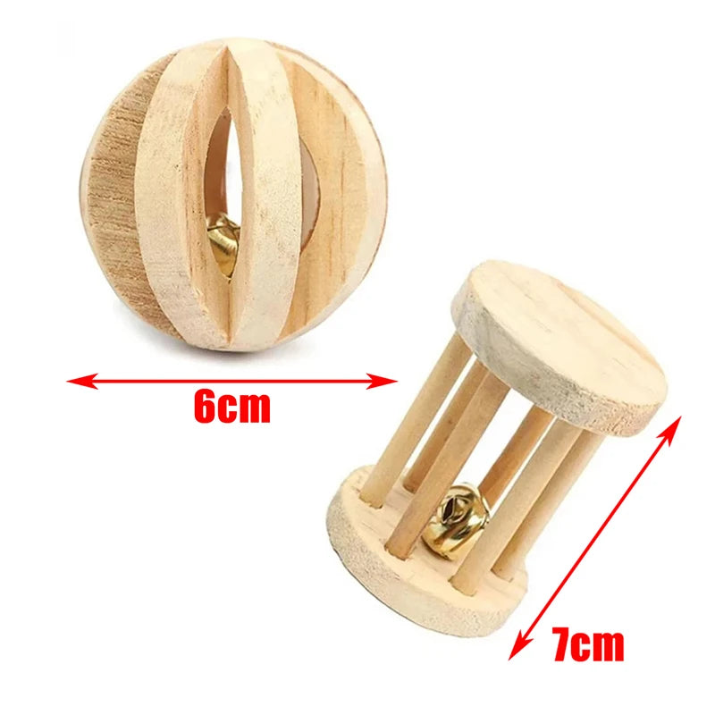 Natural Wooden Small Animal Chew Toys Rabbit Roller
