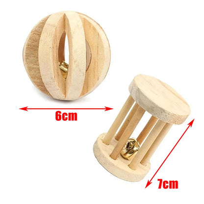 Natural Wooden Small Animal Chew Toys Rabbit Roller
