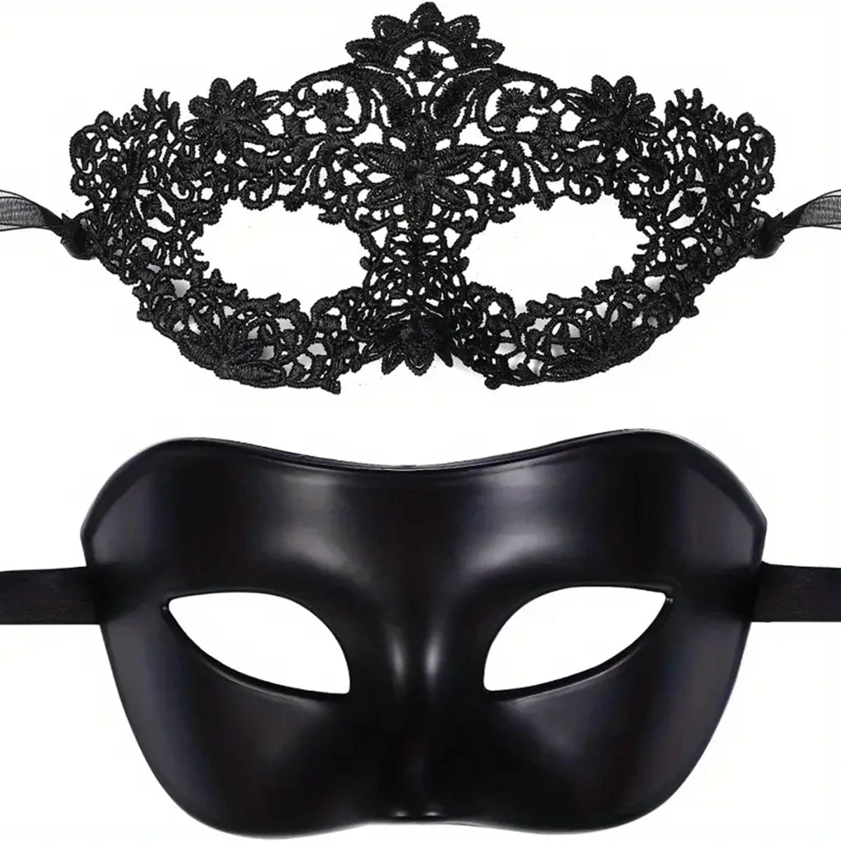Black Lace Masquerade Mask Set Couples Party Costume