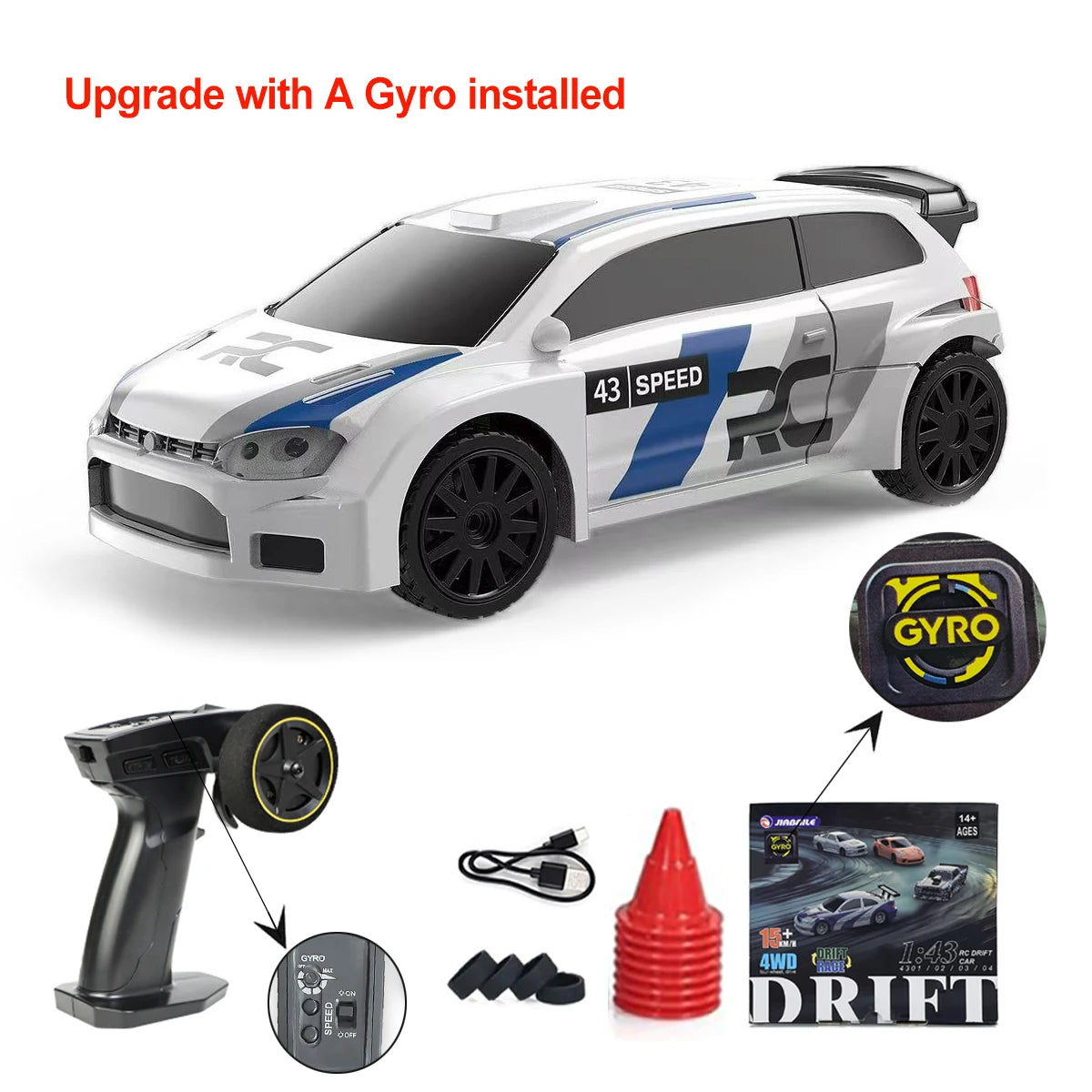 1:43 Gyro RC Drift Car 4WD Radio Control Mini Model