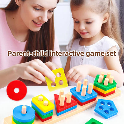 Geometric Shape Sorting Stacker Wooden Stacking Blocks