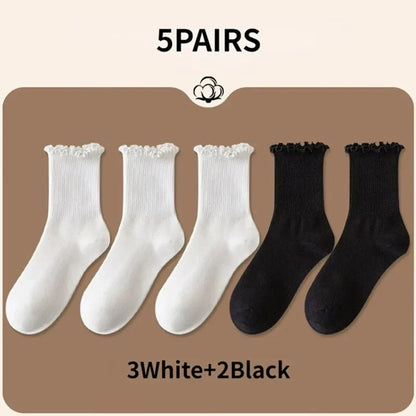 Women Ruffle Middle Tube Ankle Socks Breathable Set