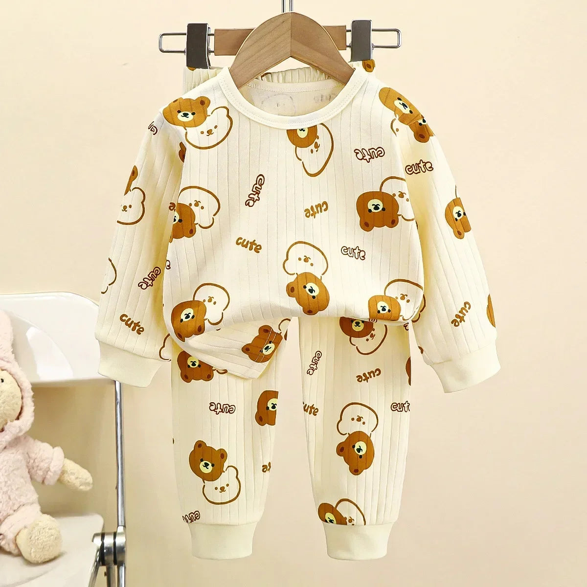 Kids Pure Cotton Warm Pajamas Set Long Sleeve Toddler