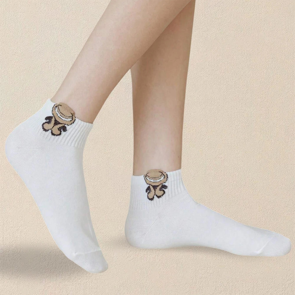 Cartoon Teddy Bear Patterned Ankle Socks Women Casual