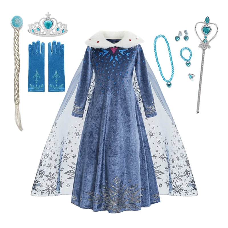 Snow Queen Princess Dress Girls Long Sleeve Winter Party Outfit