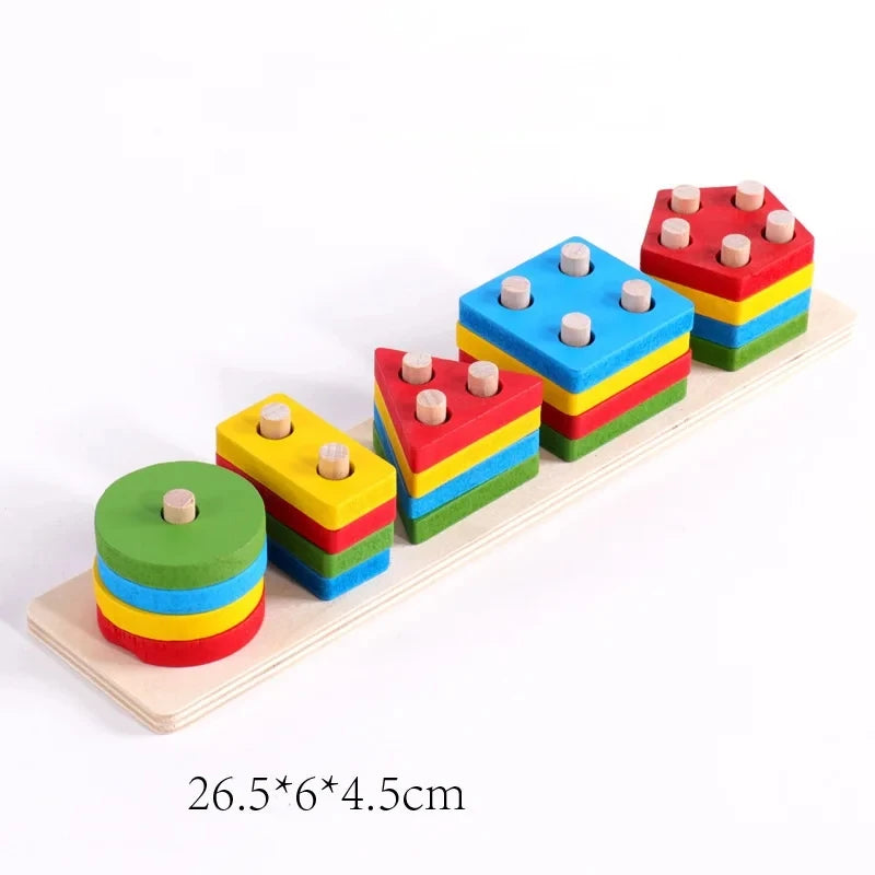 Wooden Geometric Shape Sorter Toddler Math Stacking Puzzle