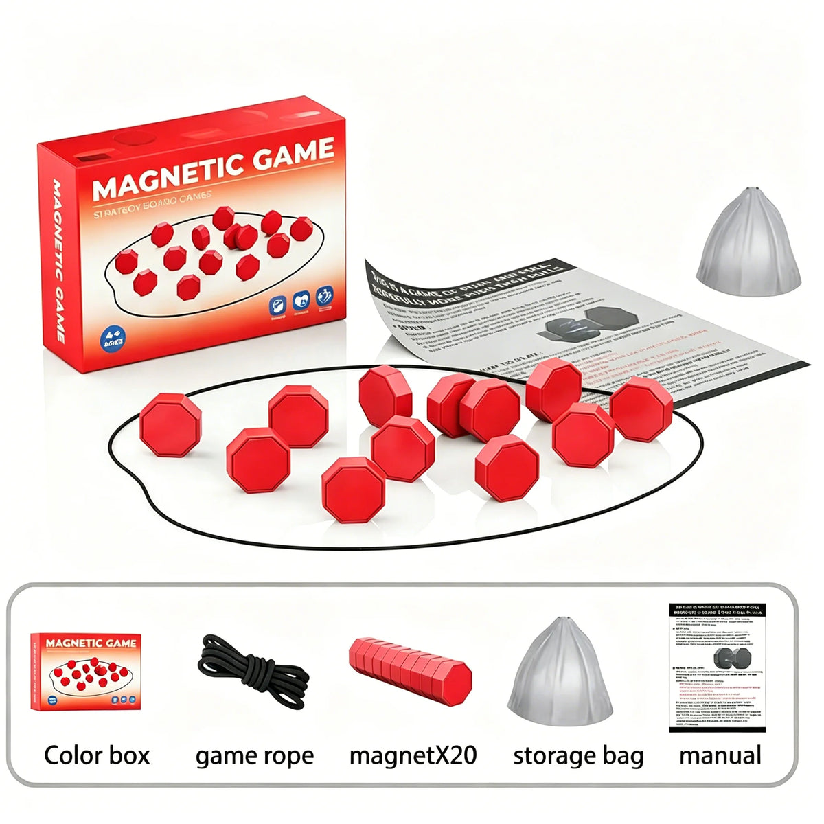 Party Games Magnetic Stones Game Interactive Magnet Board Strategy Game for Family Kids Adults High Quality Longest Side 3.4cm