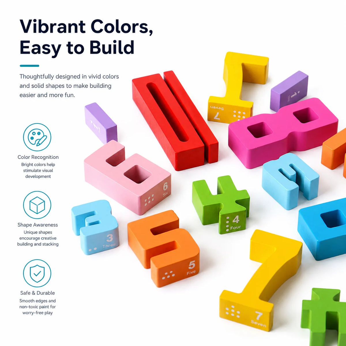 Wooden Digital Number Blocks Stacking Brain Puzzle Toy