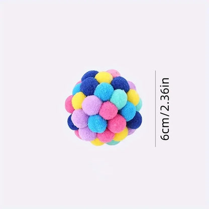 Plush Cat Ball Toy Set Elastic Bell Woolen Balls