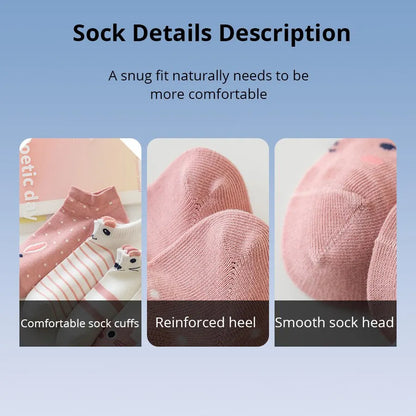 Women Short Tube Socks Pink Cat Cute Boat Socks 5 Pack