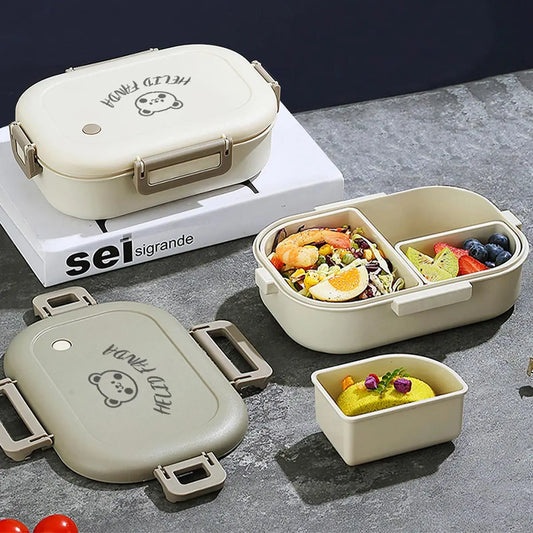 WORTHBUY Removable 3-Compartment Lunch Box 800ml Portable Plastic Bento Box Microwave School Student Kid Sealed Food Container