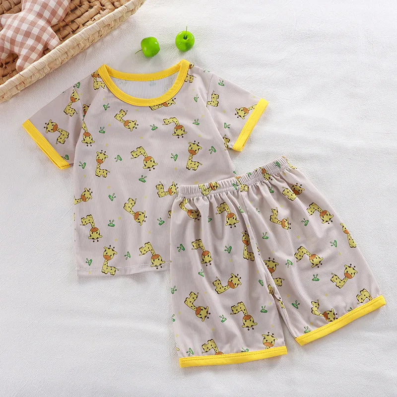 Toddler Short Sleeve Cartoon Pajamas Set Kids Summer