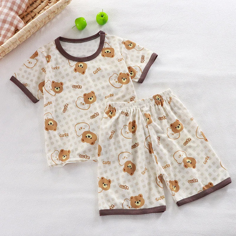Toddler Short Sleeve Cartoon Pajamas Set Kids Summer