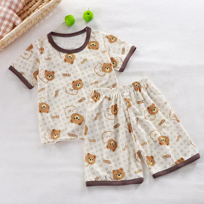 Toddler Short Sleeve Cartoon Pajamas Set Kids Summer