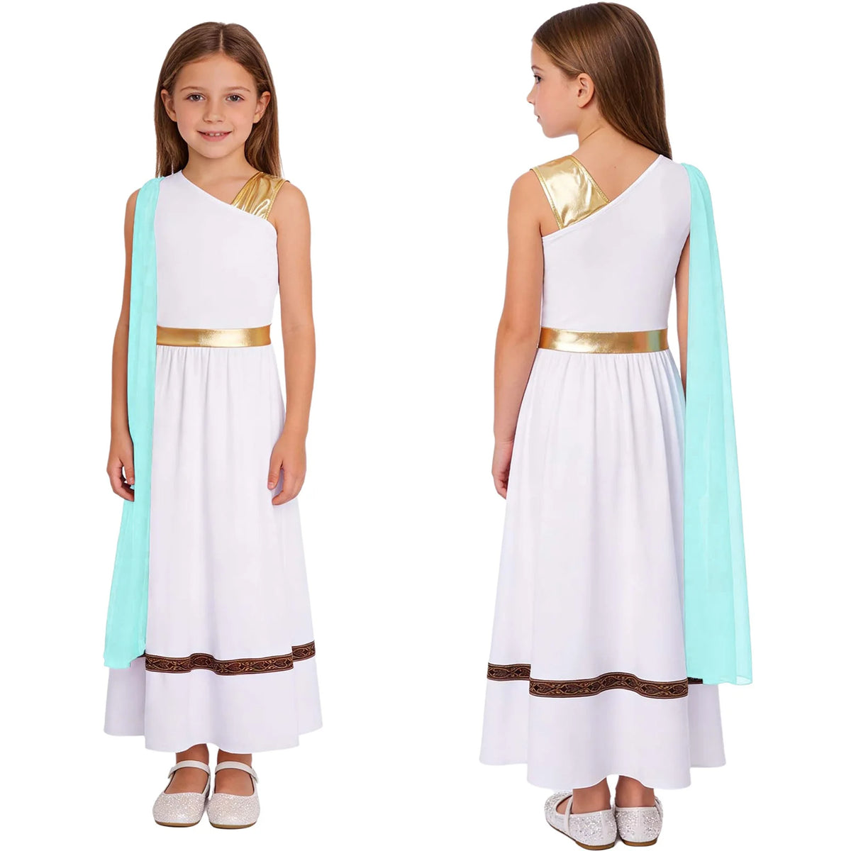 Girls Halloween Carnival Ancient Greek Roman Athena Goddesses Princess Queen Costume Greece Beauty Toga Worship Choir Dress Robe