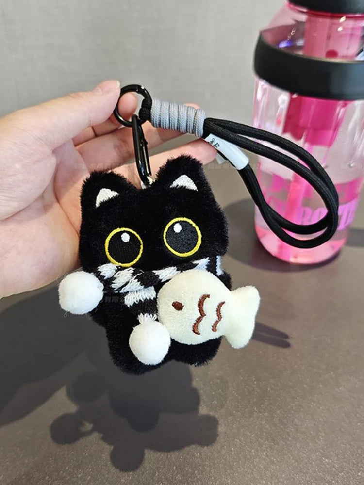 Soft Velvet Dark Shadow Cat Plush Keychain Fluffy Bag Charm