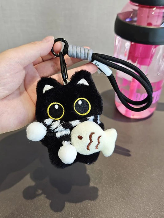 Soft Velvet Dark Shadow Cat Plush Keychain Fluffy Bag Charm