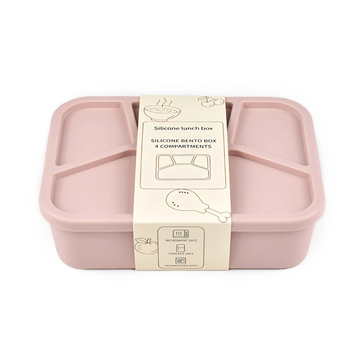 Silicone Bento Box,FourCompartments,Reusable Silicone Lunch Box,Thickened and Leak-Proof Food-Grade Divided Lunch back to school