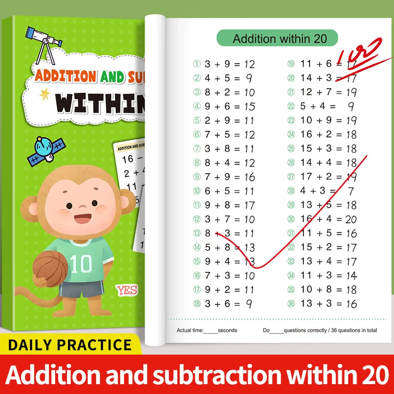 Children Math Exercise Workbook Addition Subtraction Book