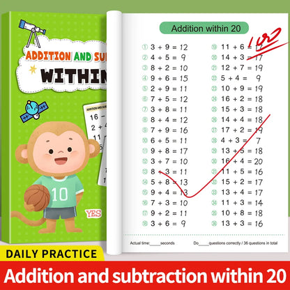 Children Math Exercise Workbook Addition Subtraction Book