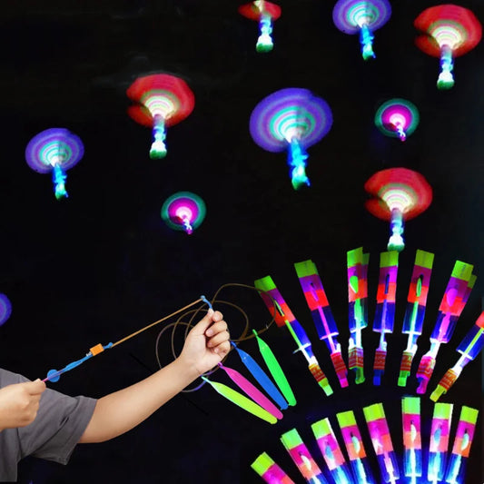 LED Slingshot Rocket Helicopter Toy Flying Launcher Set