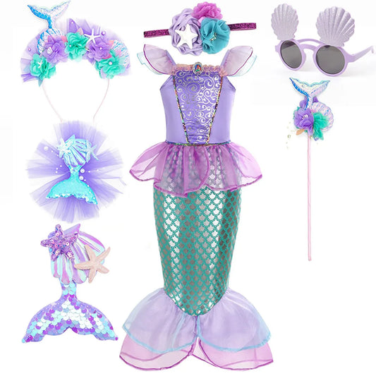 Purple Mermaid Princess Halloween Dress Girls Cosplay Outfit