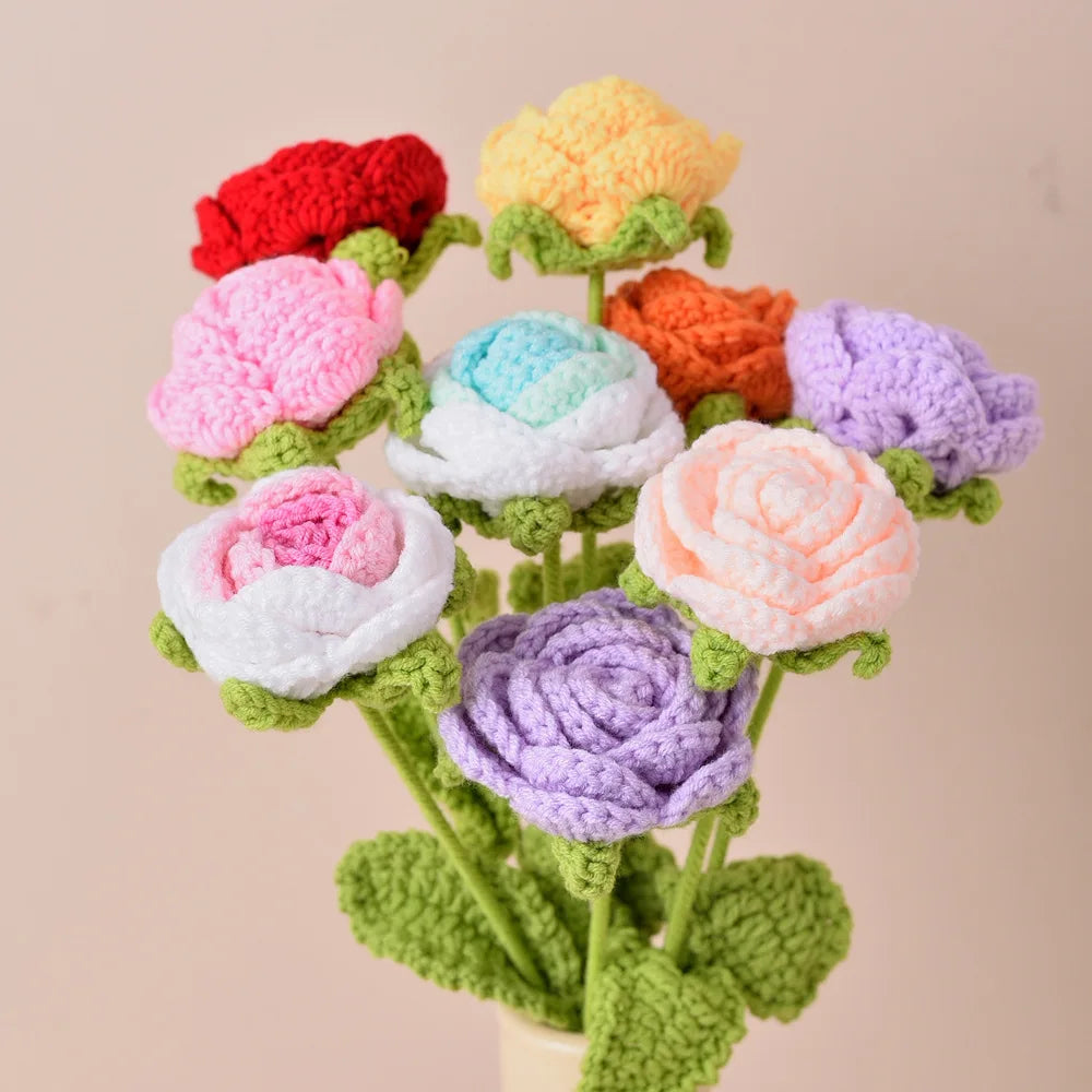 Knitting Flower Rose Tulips Daisy Bouquet Crochet Floral