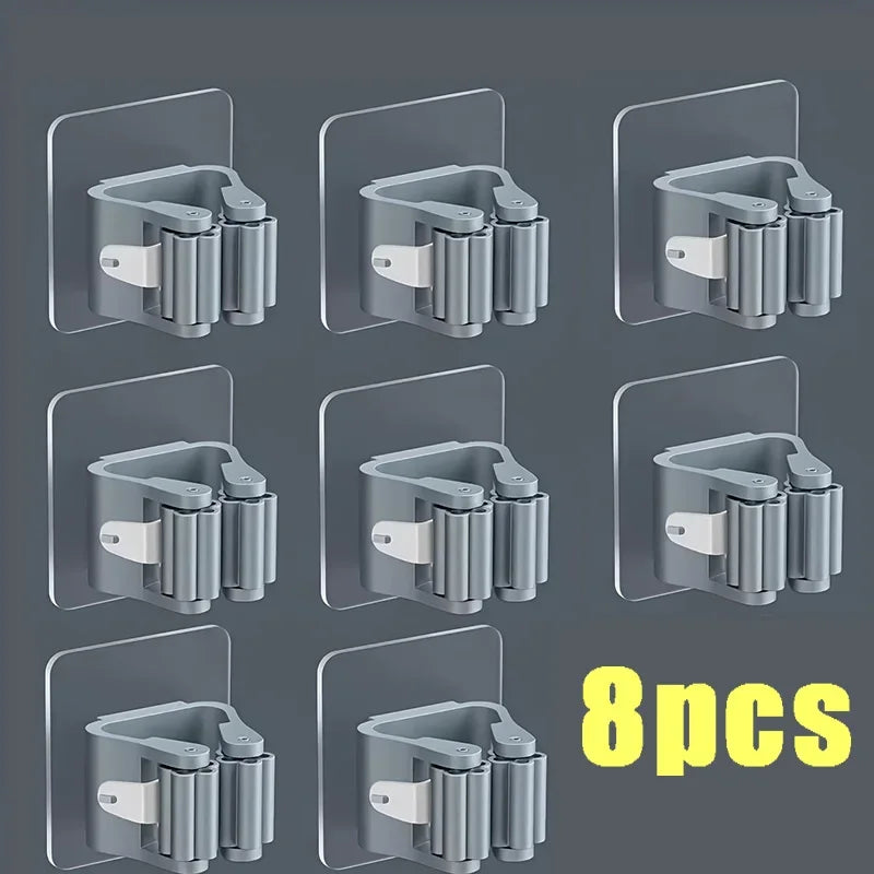 Wall Mounted Mop Broom Holder Punch Free Adhesive Organizer Clip