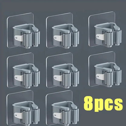 Wall Mounted Mop Broom Holder Punch Free Adhesive Organizer Clip