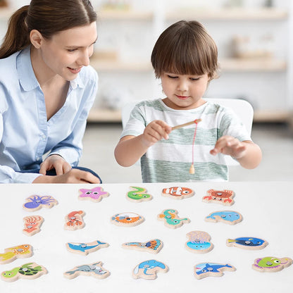 Wooden Magnetic Fishing Game Toy Marine Life Puzzle