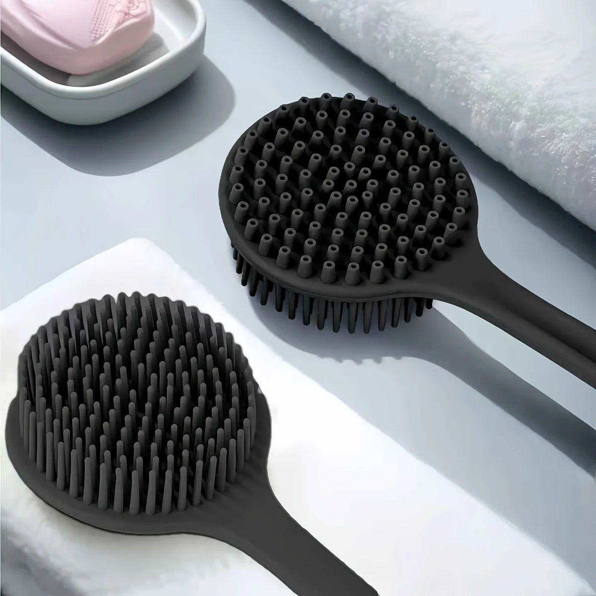 Soft Silicone Bath Brush Long Handle Shower Scrubber Set